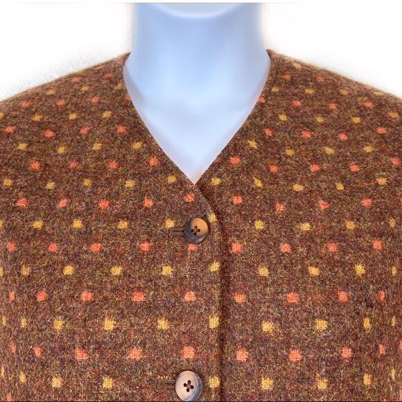 Lands’ End Vest Waistcoat 100% Wool Brown Orange Yellow Button Front Vintage - Picture 3 of 12